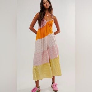 Free People Beautiful Striped Maxi Dress w/ Patchwork Design What Love Is Dress